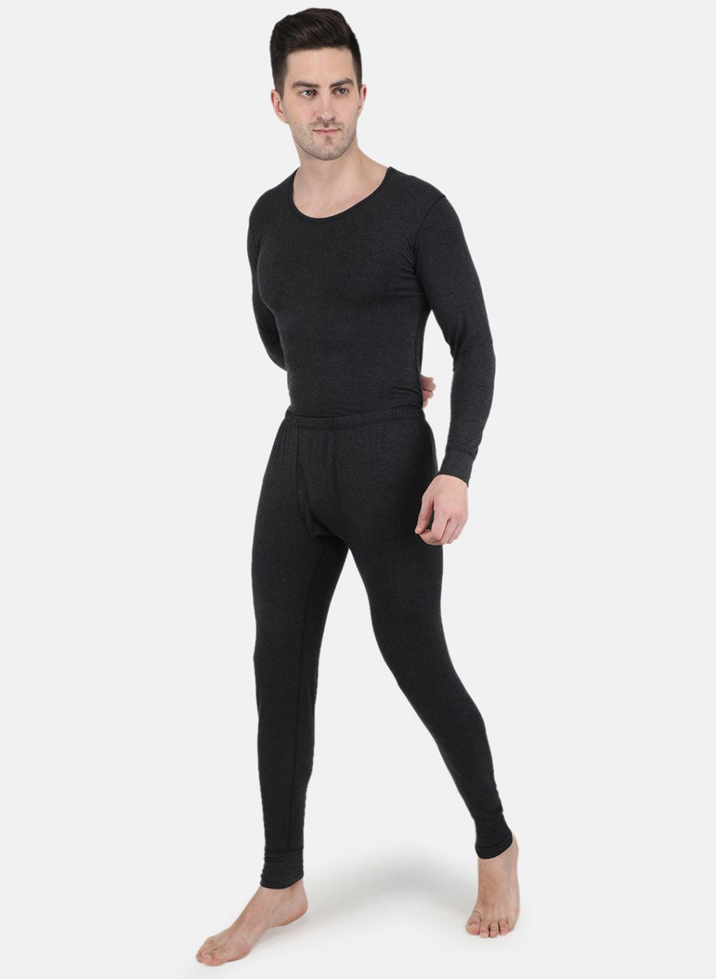 Men Grey Solid Thermal Lower