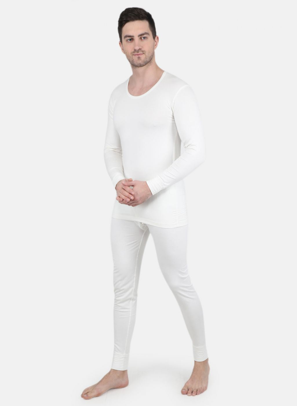 Men Off White Solid Thermal Lower