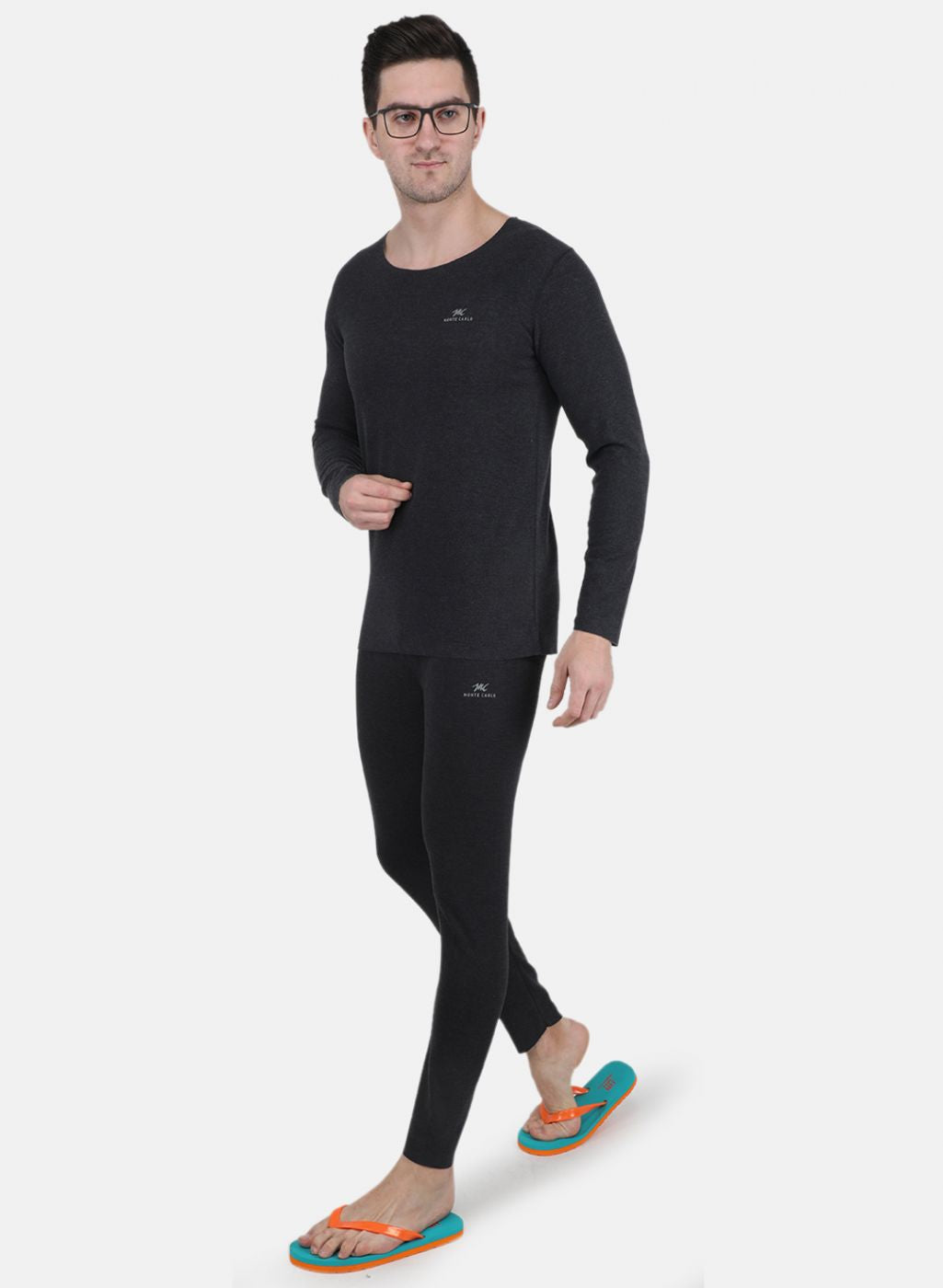 Men Grey Solid Thermal Lower Set