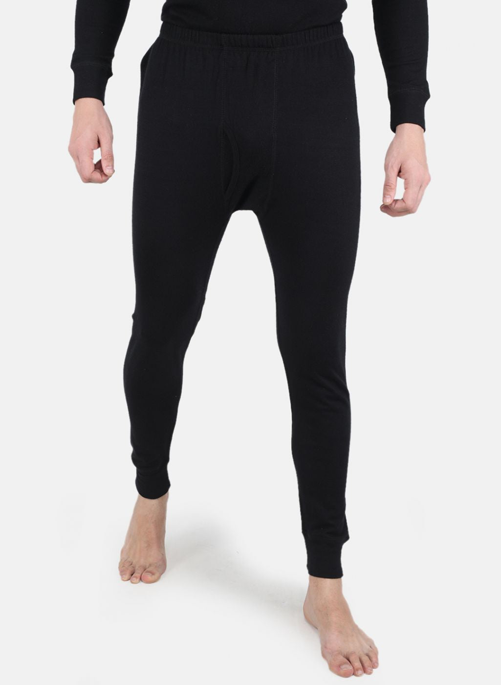 Men Black Solid Thermal Lower