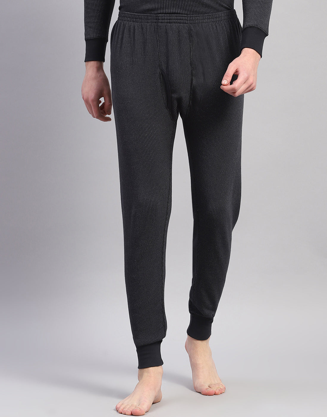 Men Black Solid Thermal Lower