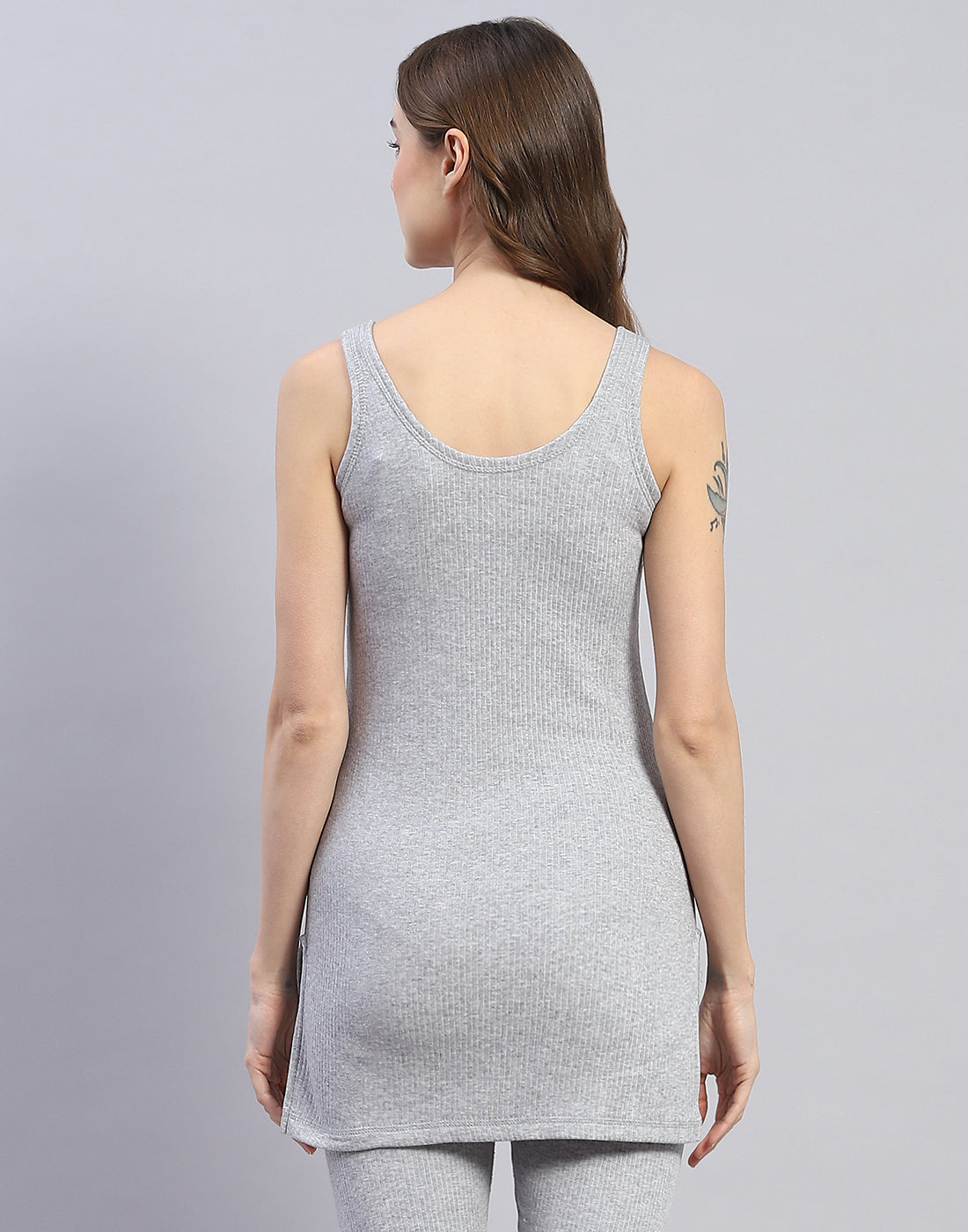 Women Grey Solid Round Neck Sleeveless Thermal Vest
