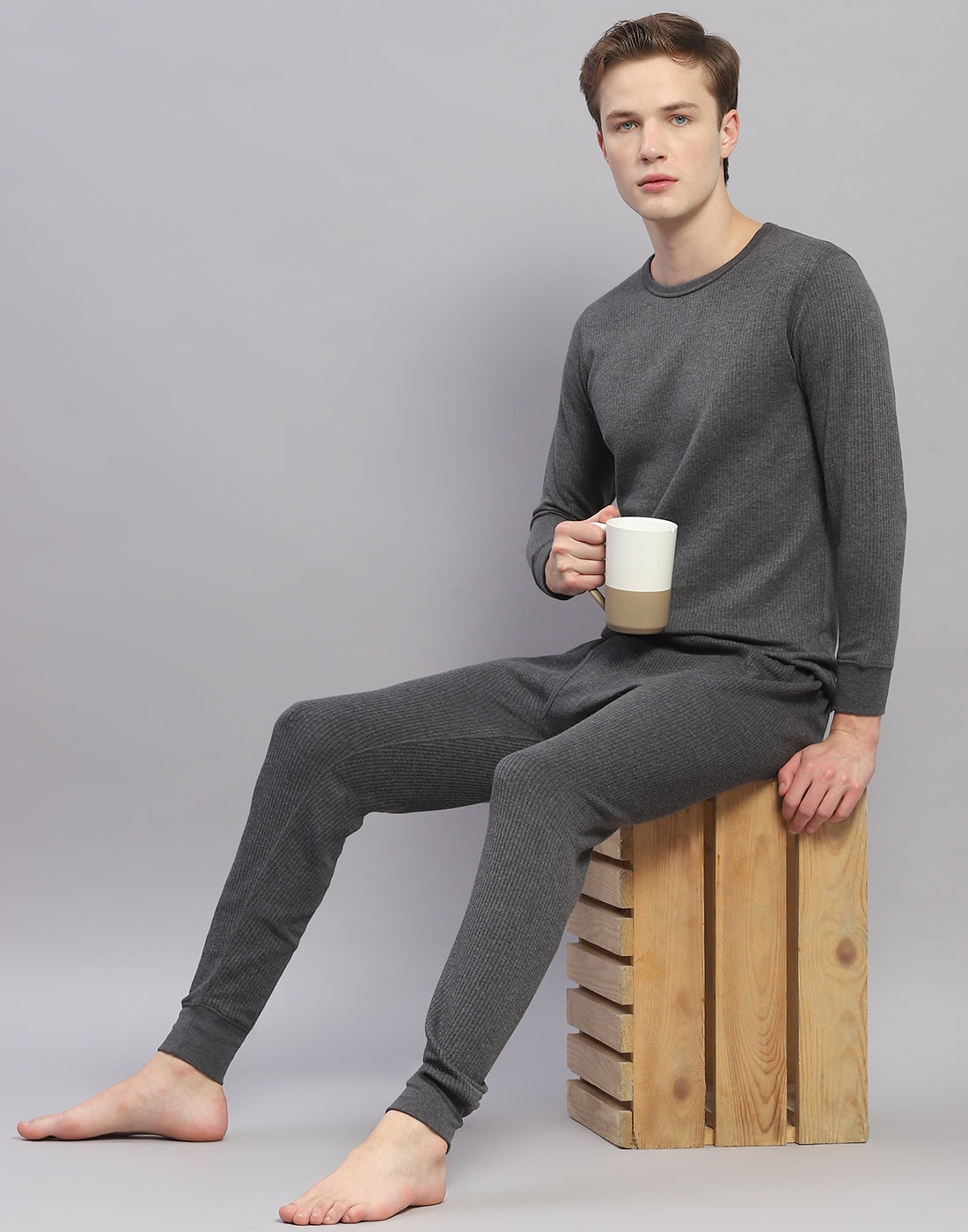 Men Grey Solid Thermal Lower