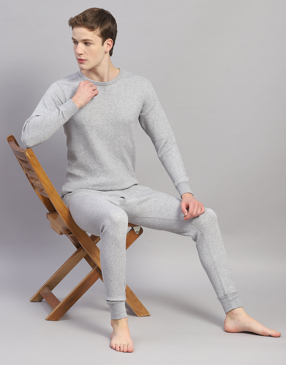 Men Grey Solid Thermal Lower