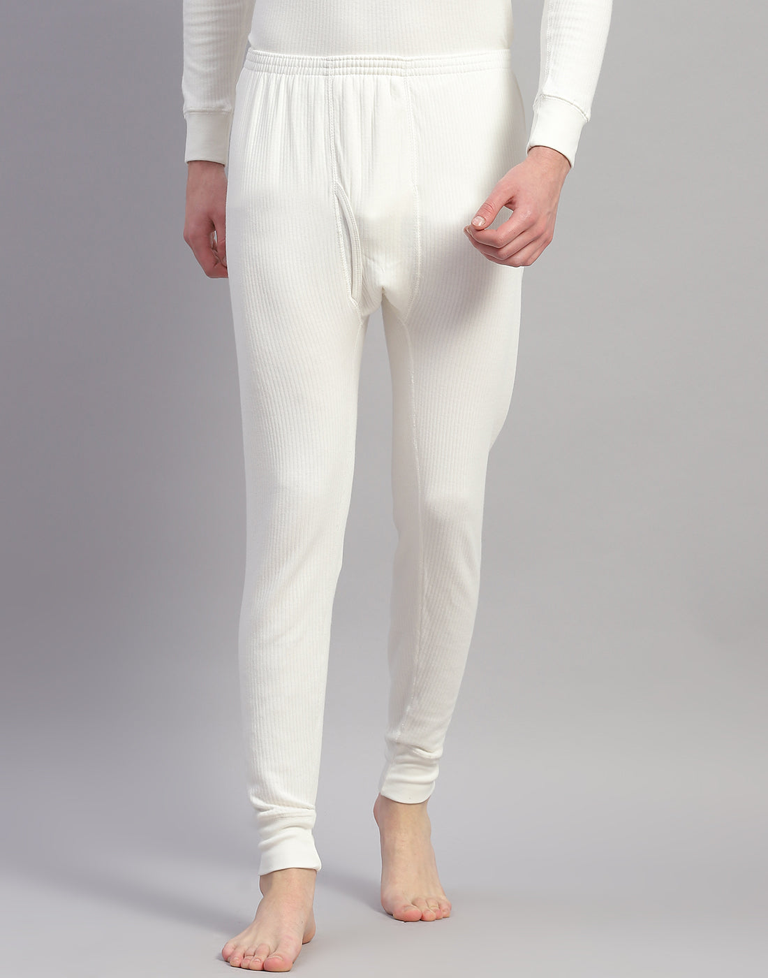 Men Off White Solid Thermal Lower