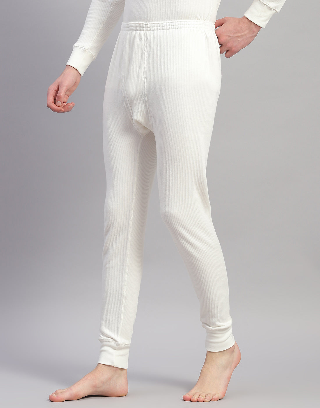 Men Off White Solid Thermal Lower