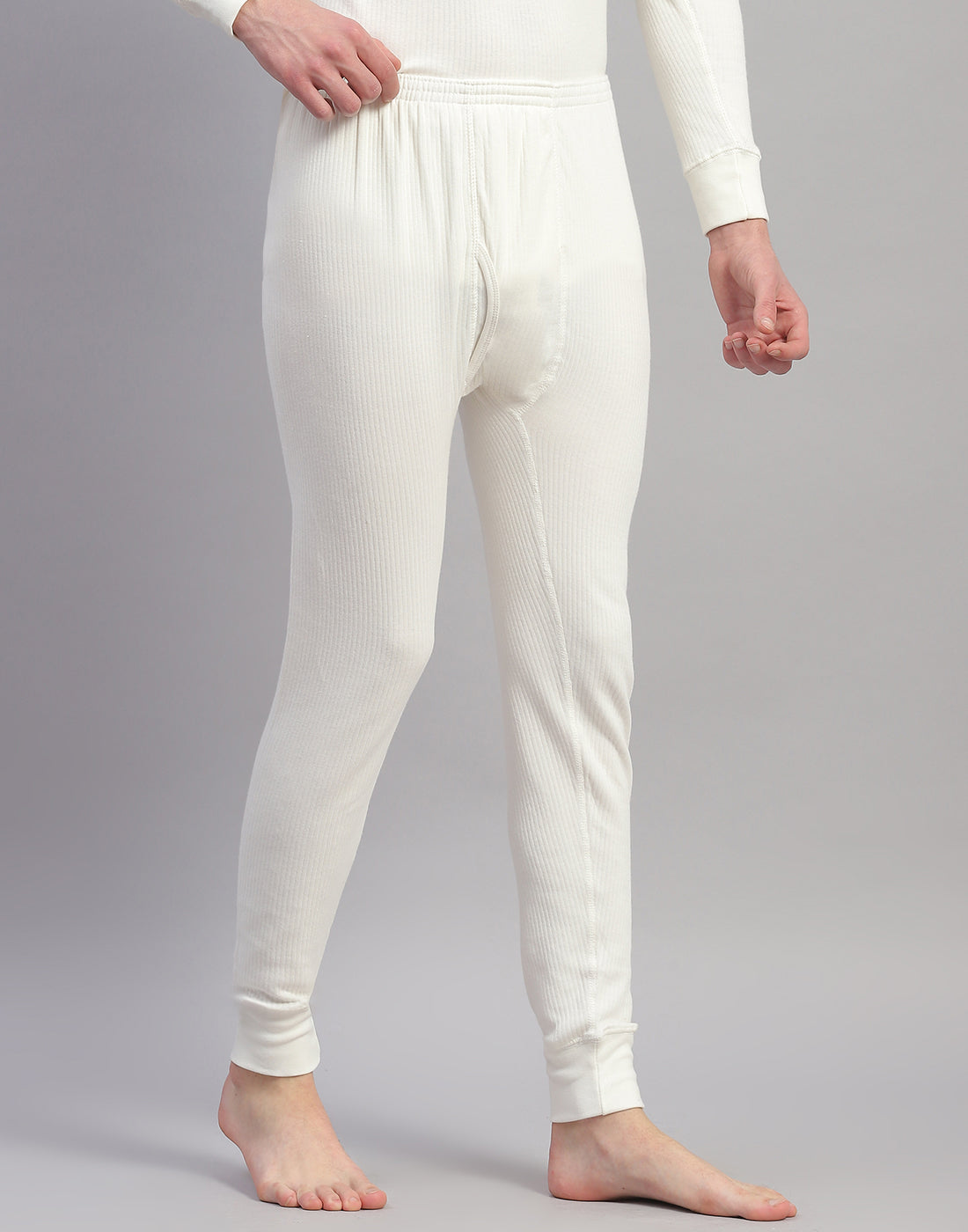 Men Off White Solid Thermal Lower