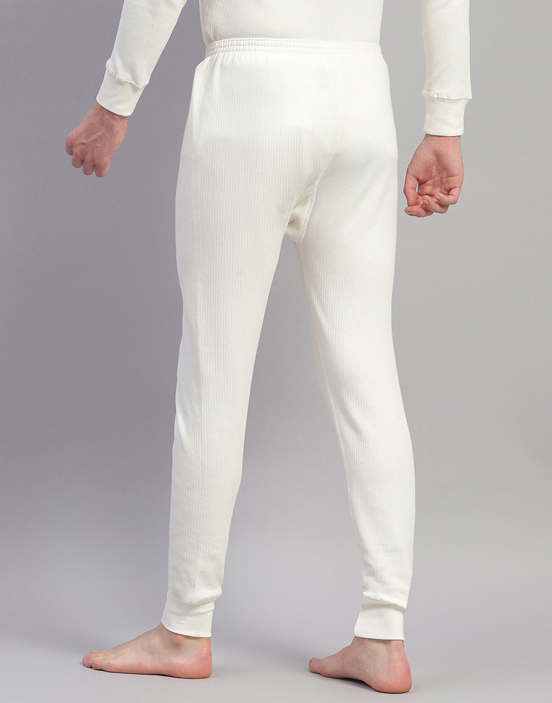 Men Off White Solid Thermal Lower