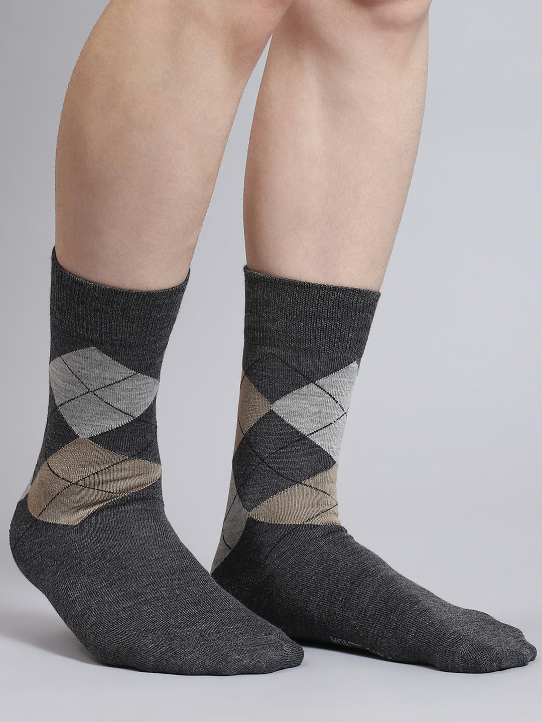 Men Pure Wool Printed Mid Calf Length Socks (1 Pair)