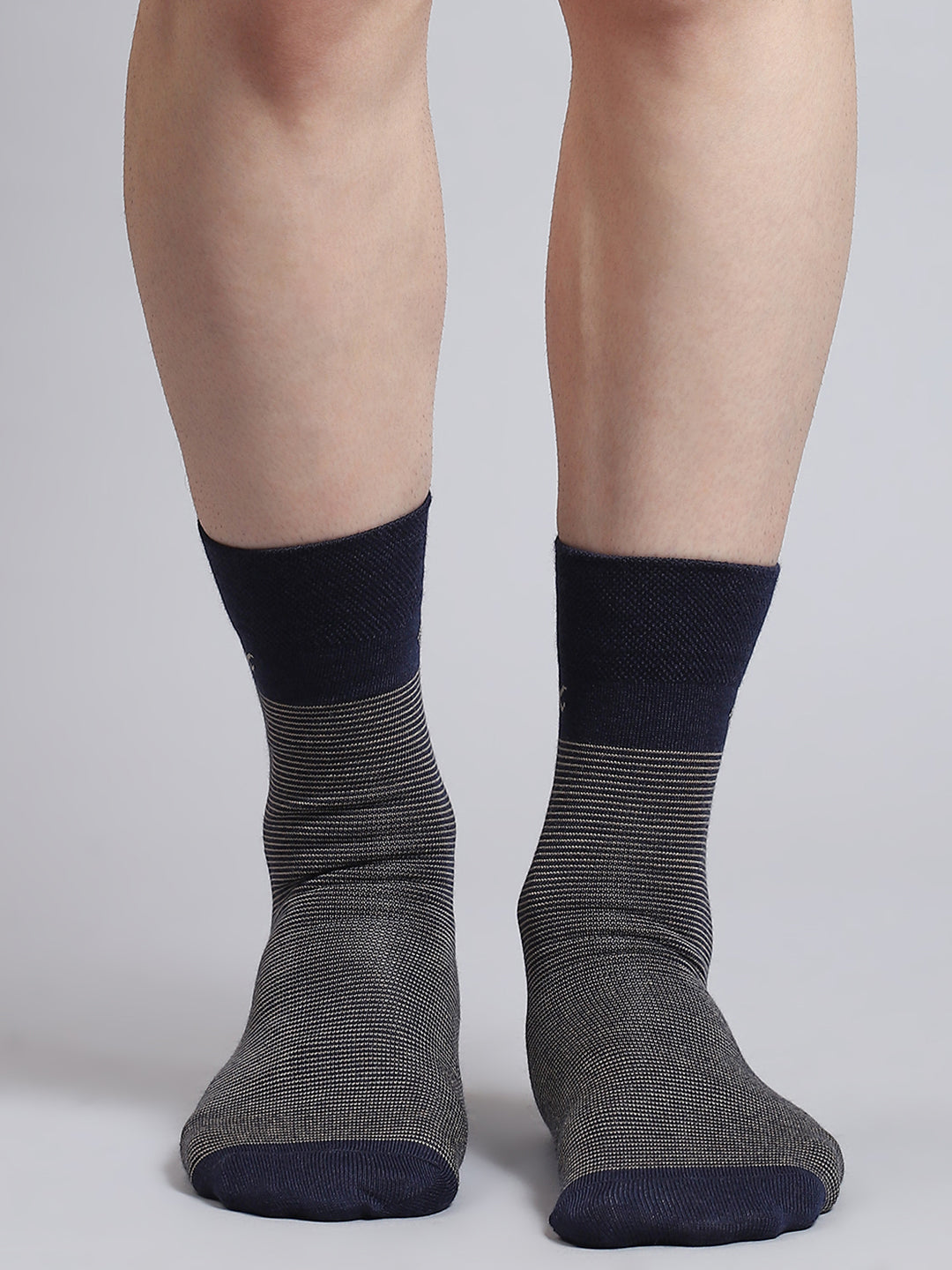 Men Pure Wool Stripe Mid Calf Length Socks (1 Pair)