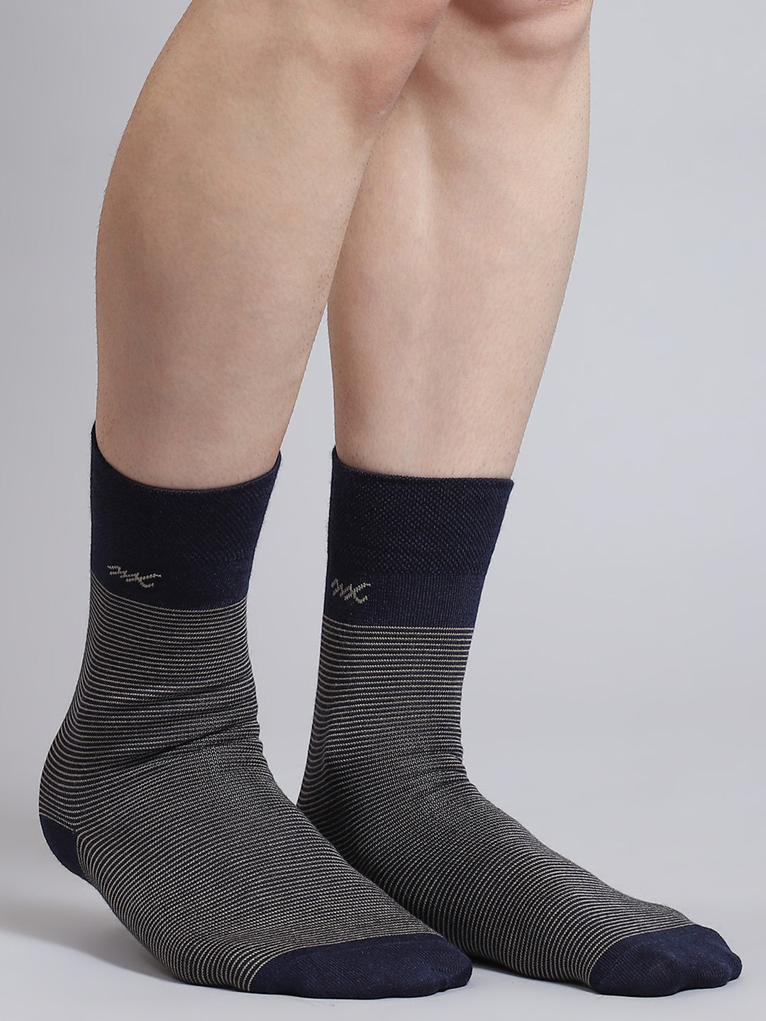 Men Pure Wool Stripe Mid Calf Length Socks (1 Pair)