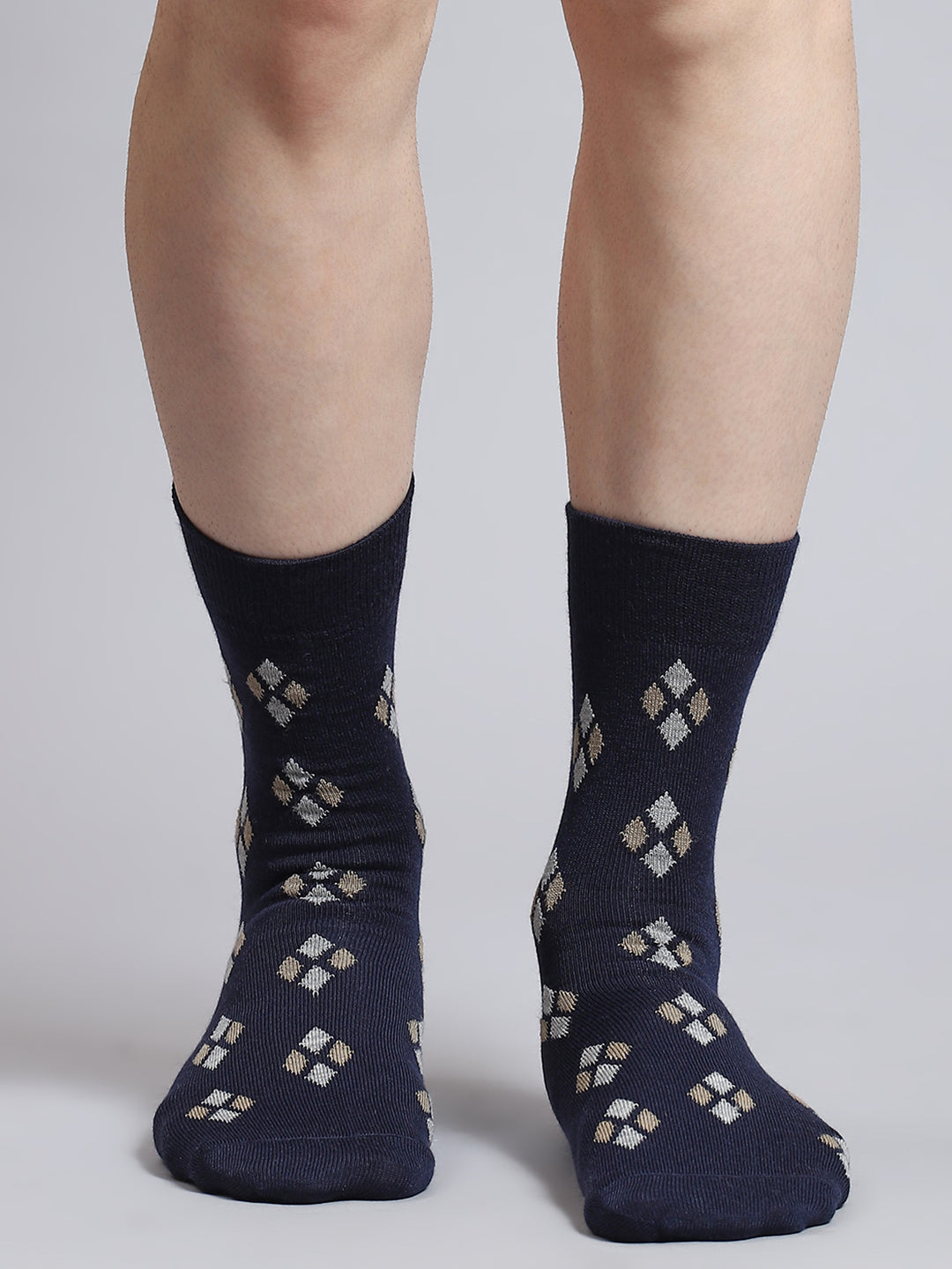 Men Pure Wool Printed Mid Calf Length Socks (1 Pair)