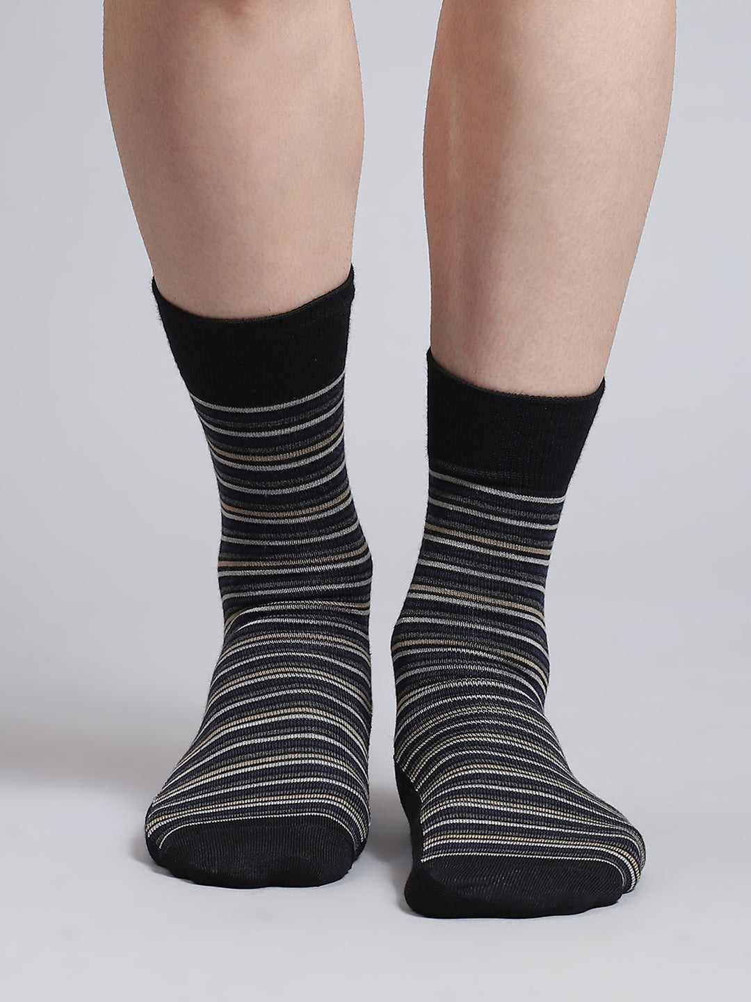 Men Pure Wool Stripe Mid Calf Length Socks (1 Pair)