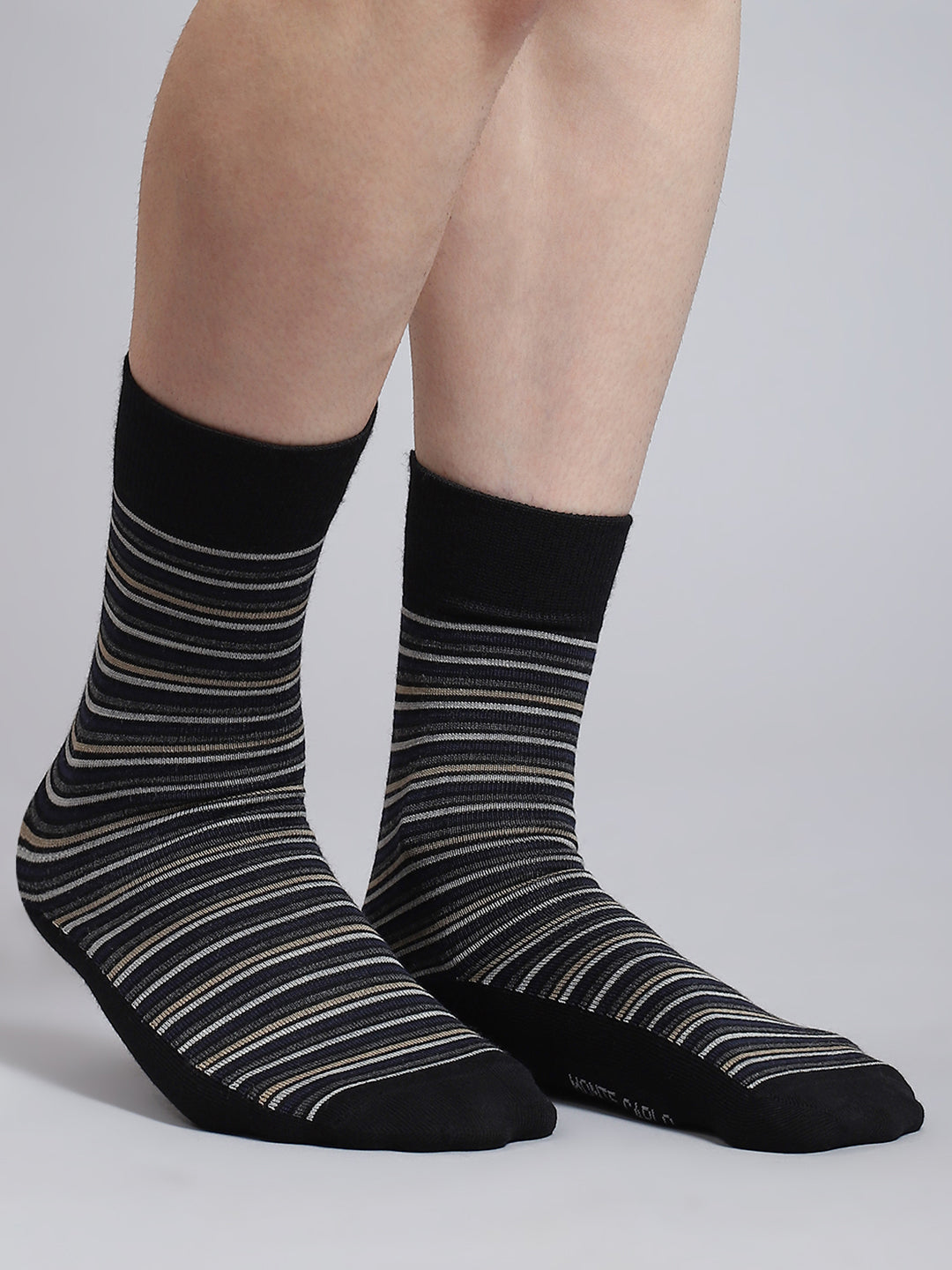 Men Pure Wool Stripe Mid Calf Length Socks (1 Pair)