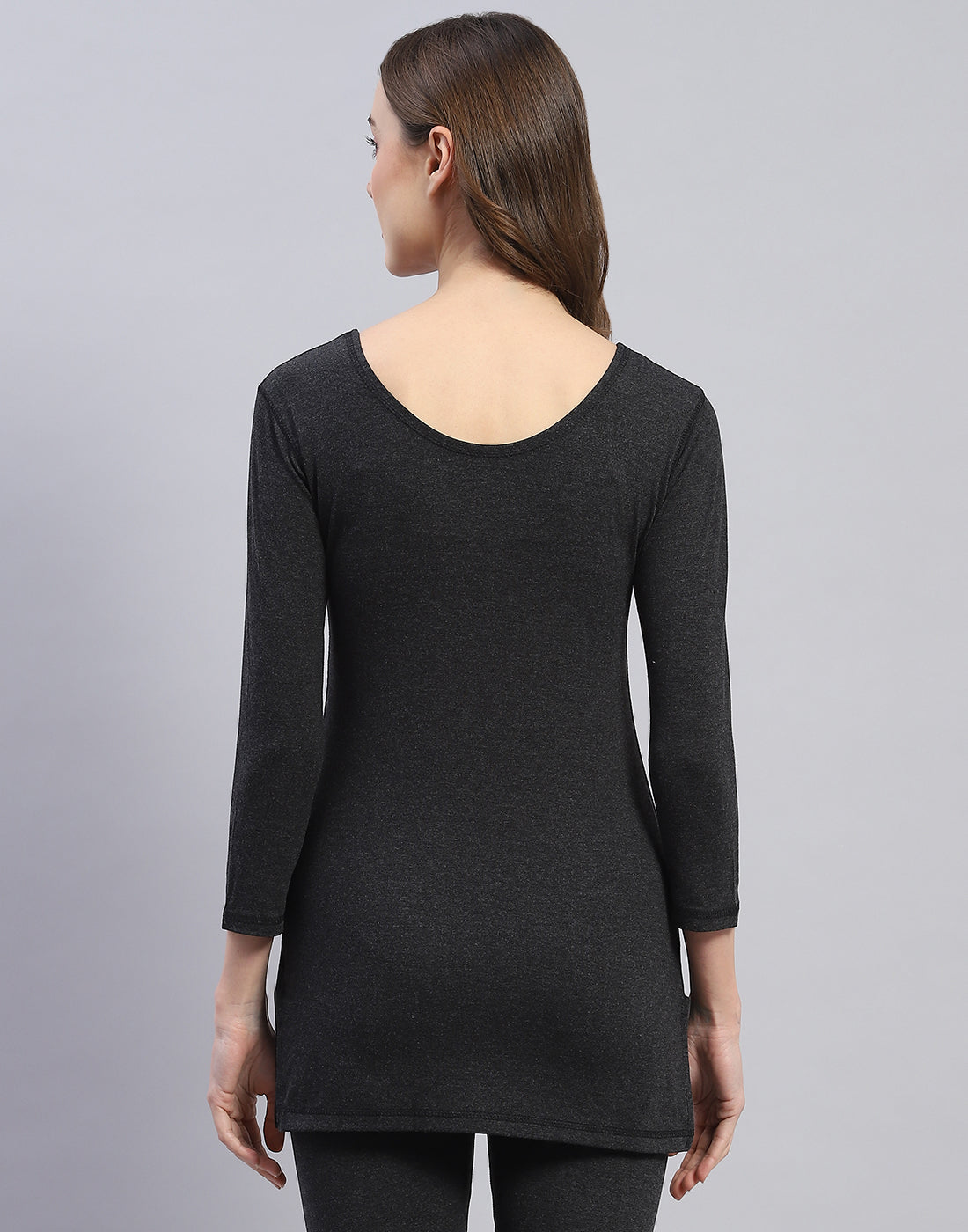 Women Grey Solid Round Neck 3/4 Sleeve Thermal Vest