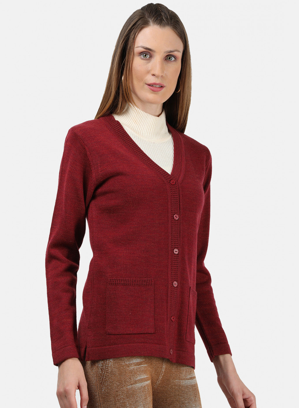 Women Maroon Solid Cardigan