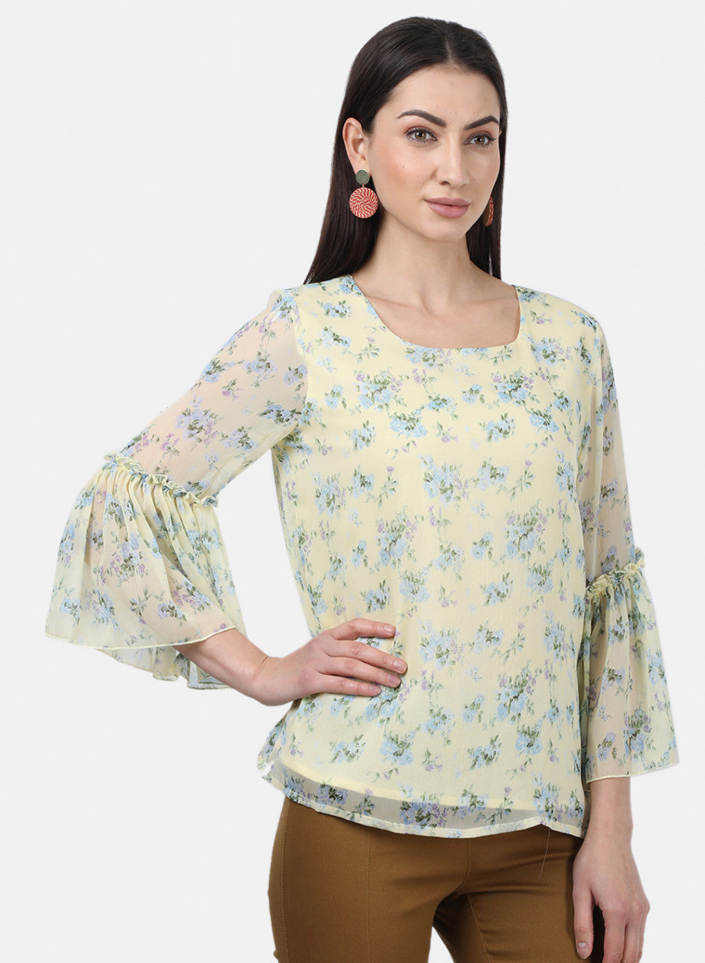 Womens Yellow Printed Tops