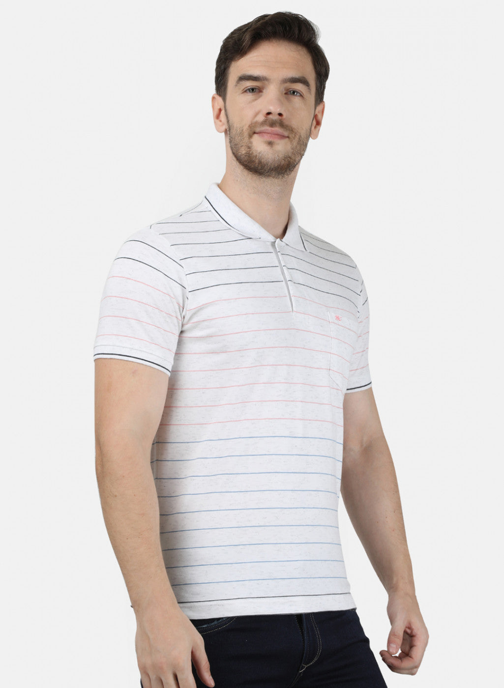 Mens White Stripe Collar T-Shirts