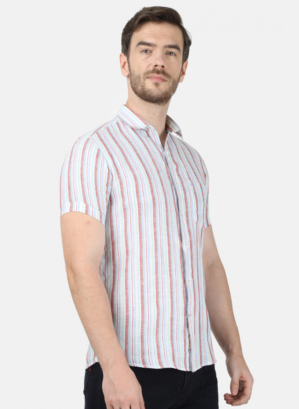 Mens Orange Stripe Linen Shirt