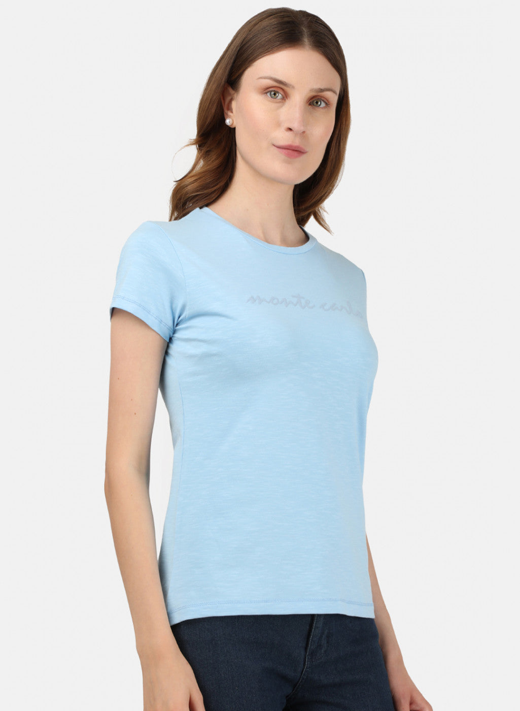 Womens Sky Blue Printed Top
