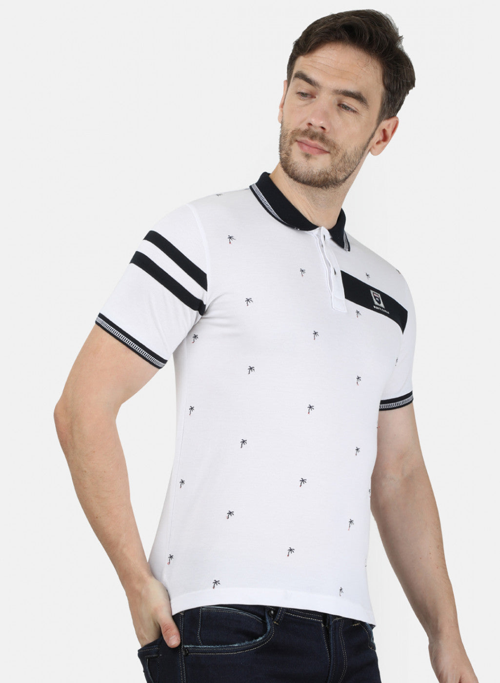 Mens White Plain Collar T-Shirts