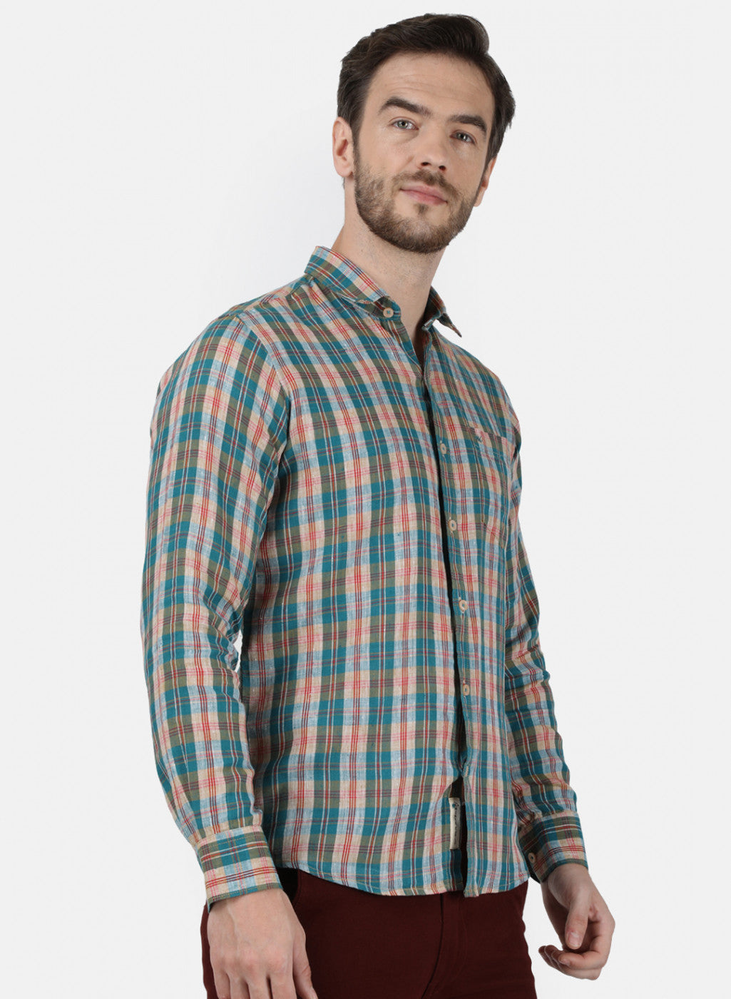 Mens Blue Check Linen Shirt