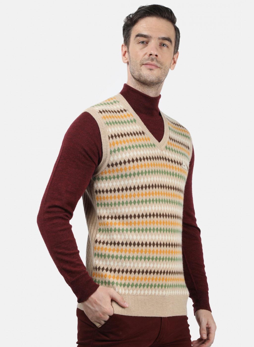 Men Beige Solid Sweater