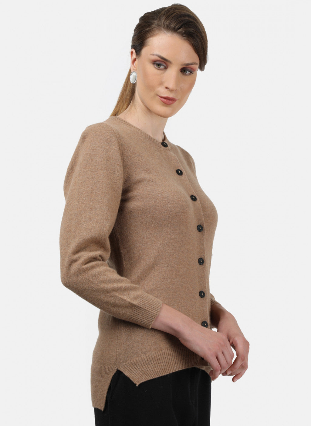 Women Beige Solid Cardigan