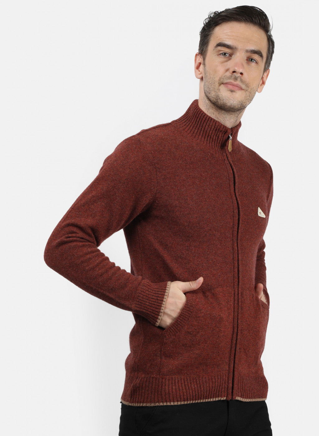 Men Brown & Orange Solid Pullover