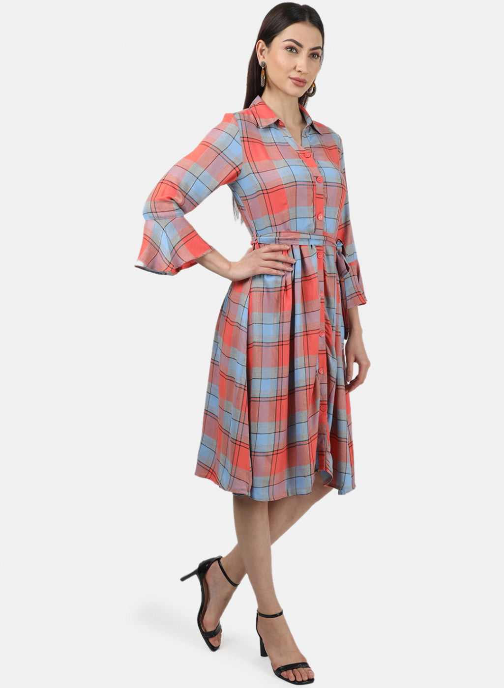 Womens Multi Color Check Dress