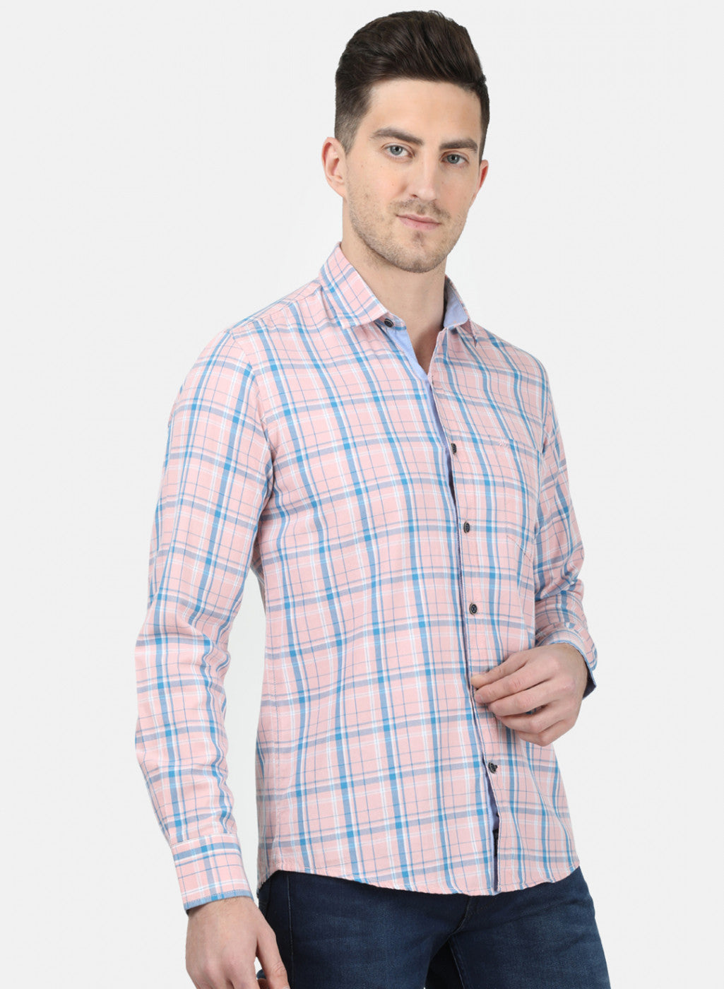Mens Peach Check Shirt