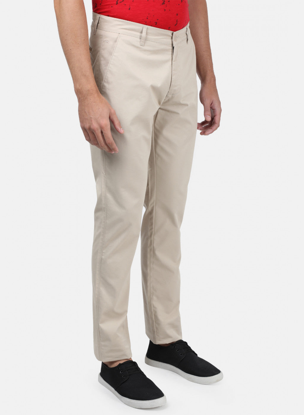 Men Beige Plain Trousers