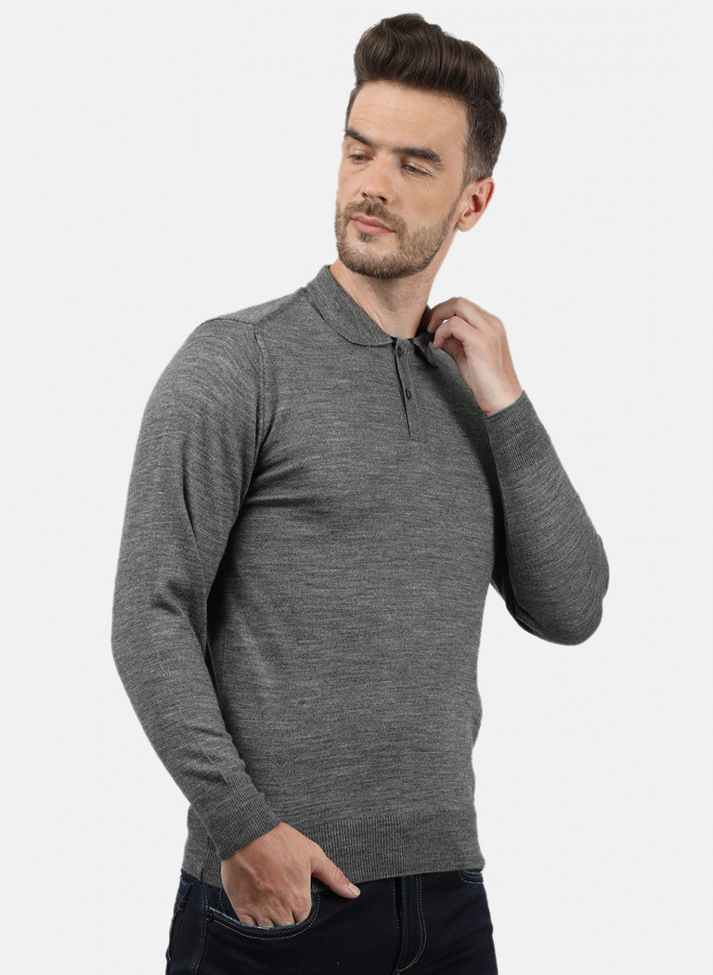 Men Grey Collar T-Shirt
