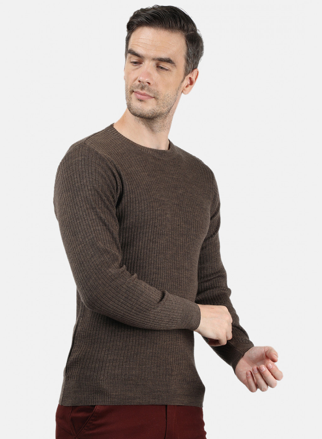 Men Brown Solid Pullover