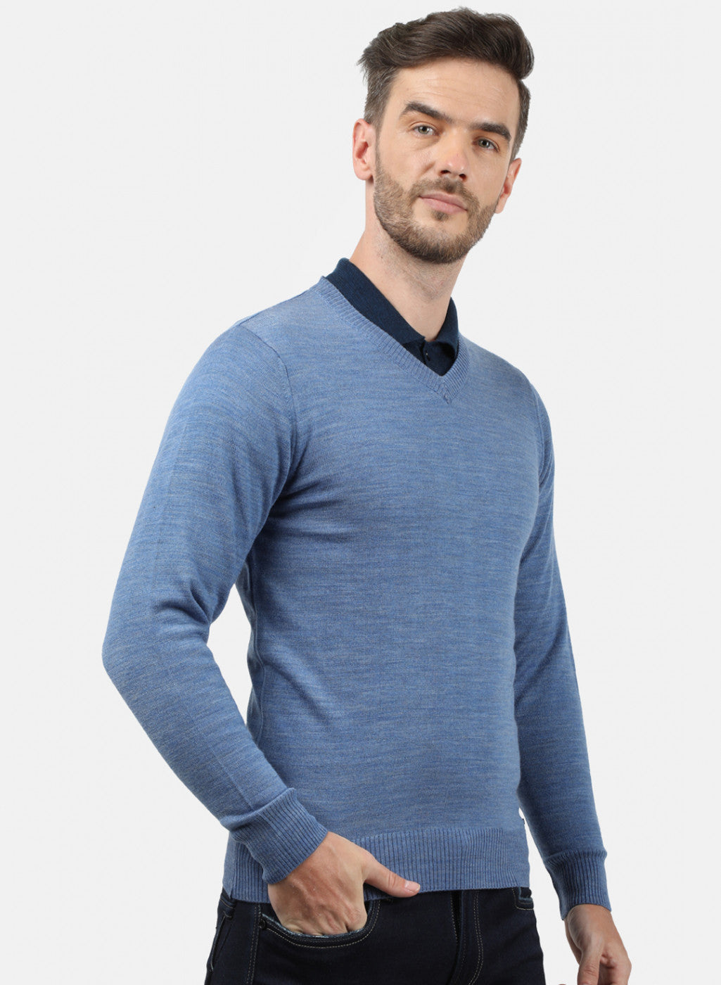 Men Blue Solid Pullover