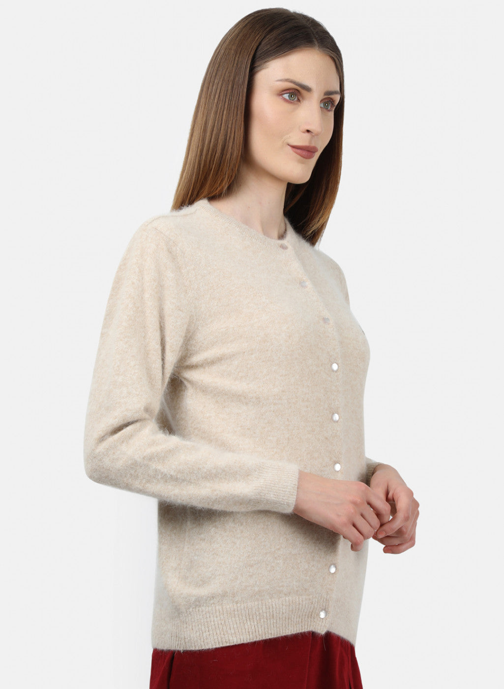 Women Beige Solid Cardigan