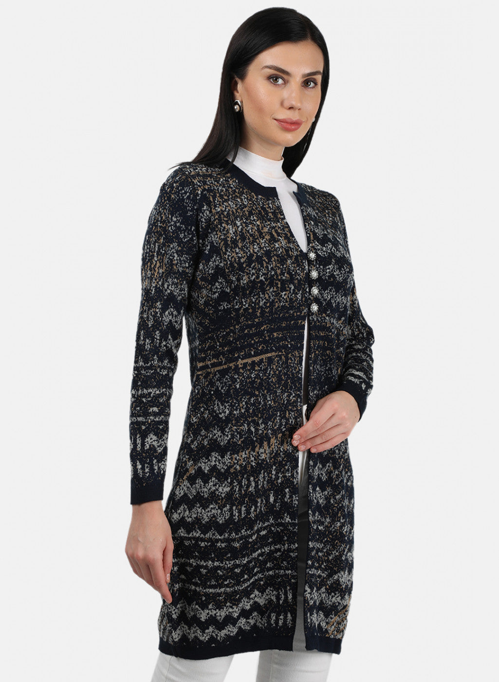 Women Navy Blue Solid Cardigan