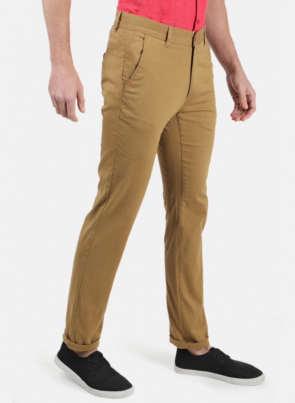 Men Mustard Plain Trousers