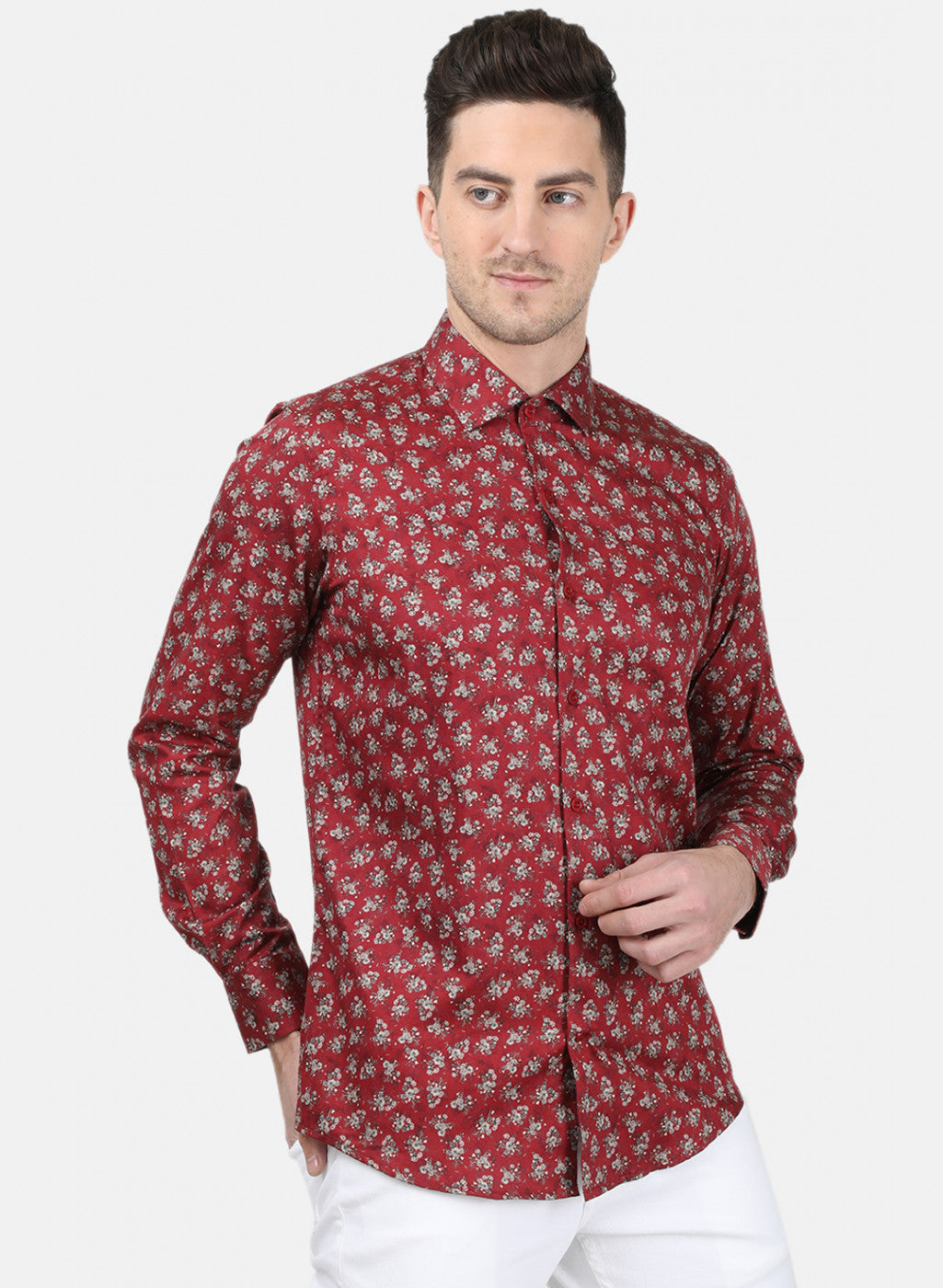 Mens Maroon Printed Shirt