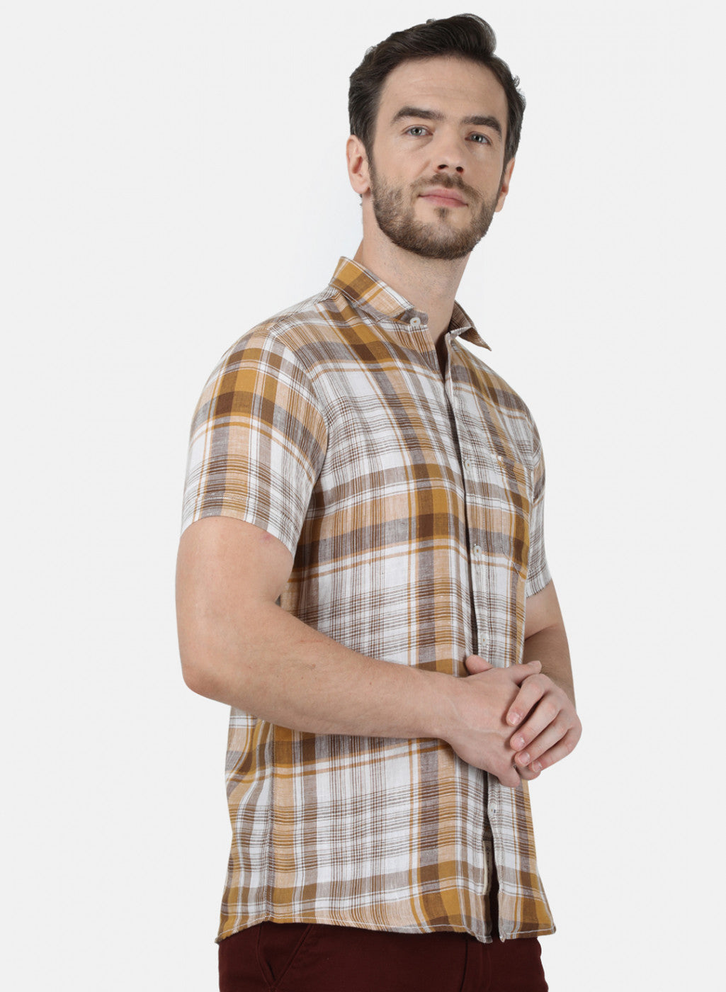 Mens Brown Check Linen Shirt