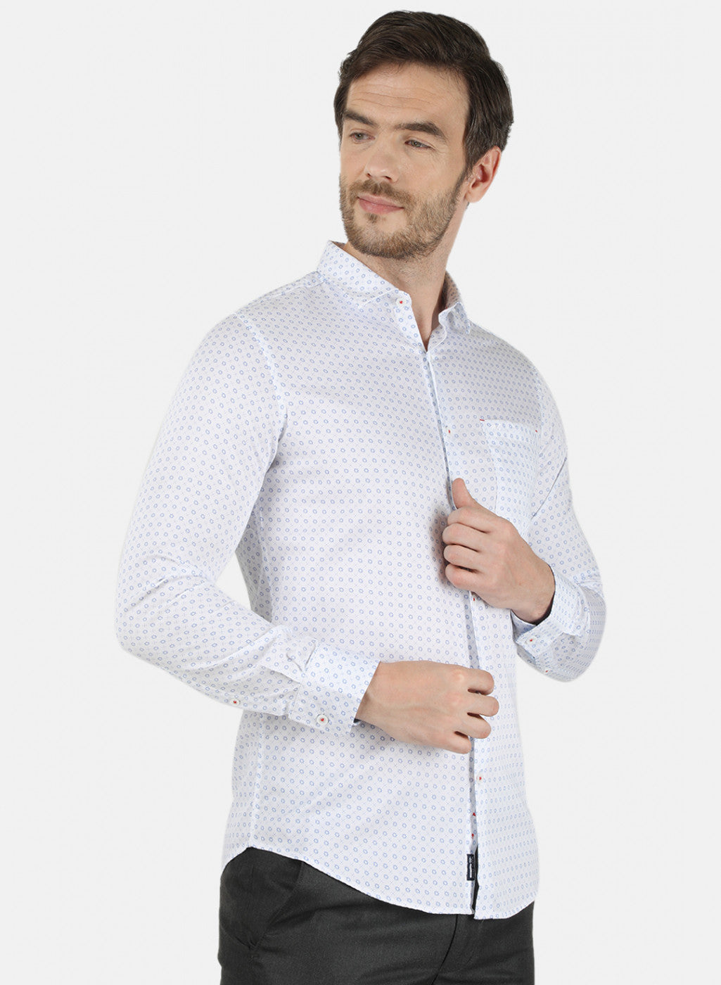 Mens White Printed Shirt