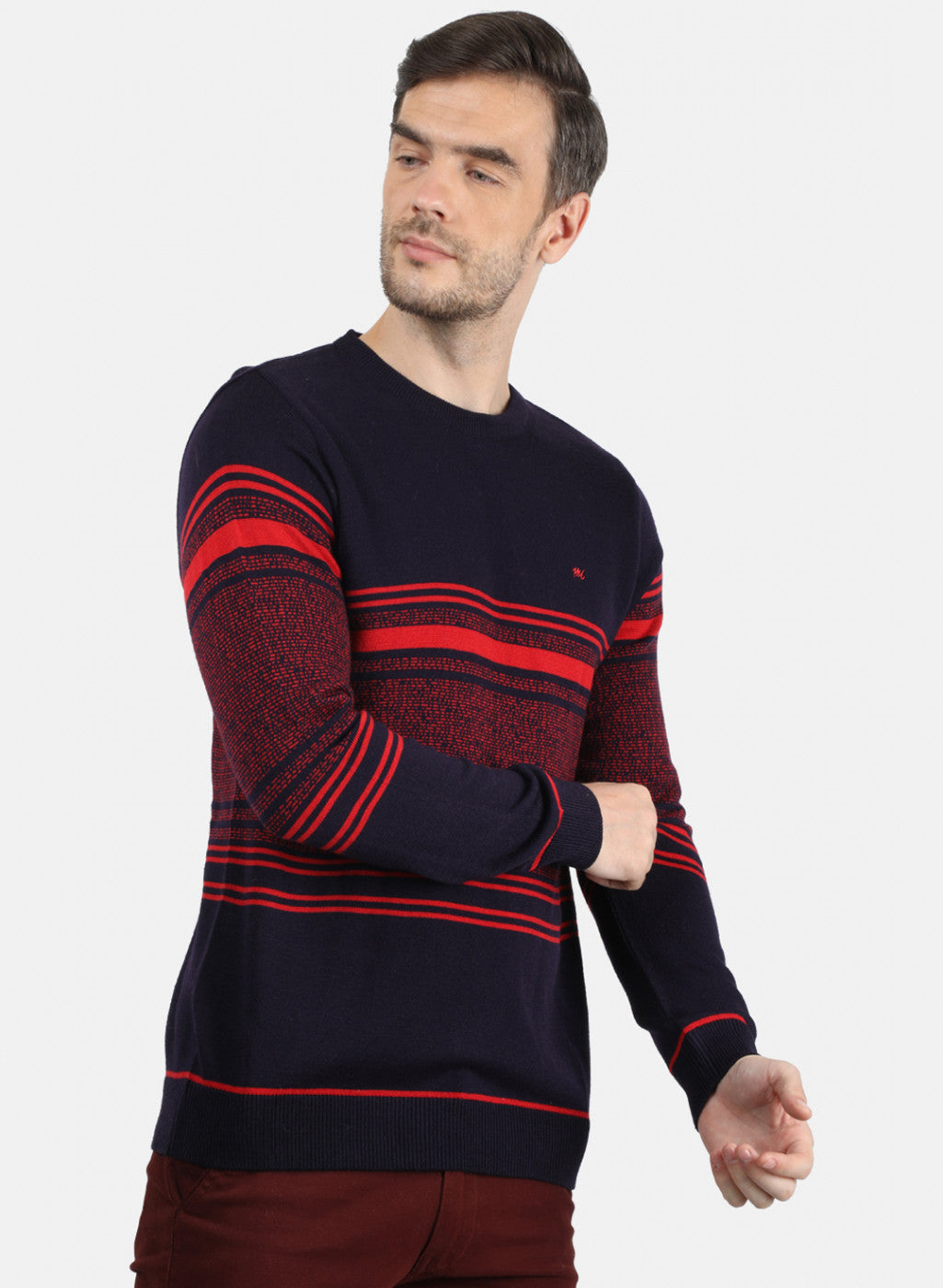 Men Blue & Red Solid Pullover
