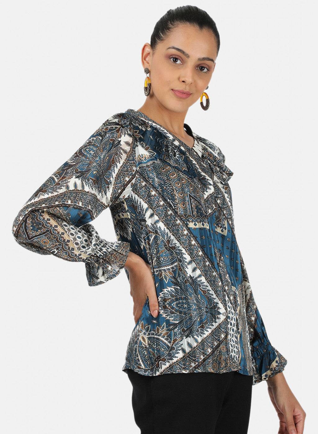 Womens Navy Blue Printed Top