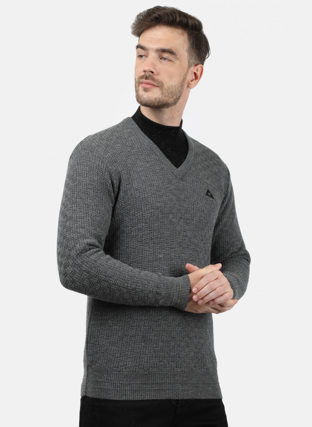 Men Grey Self Pullover