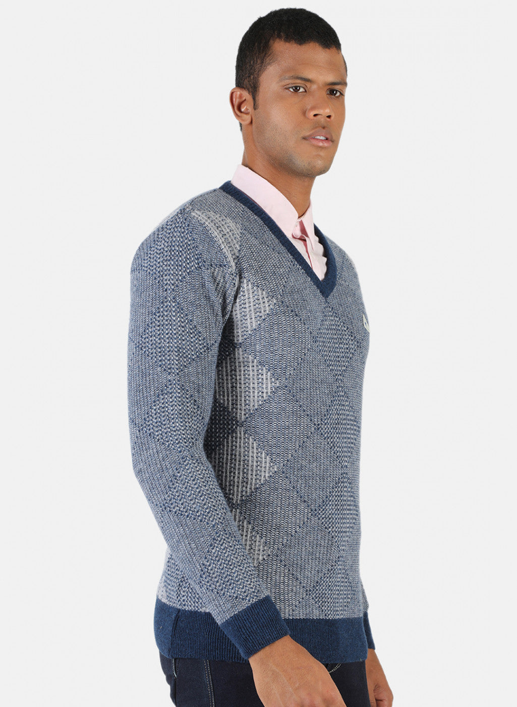Men Blue & Grey Solid Pullover