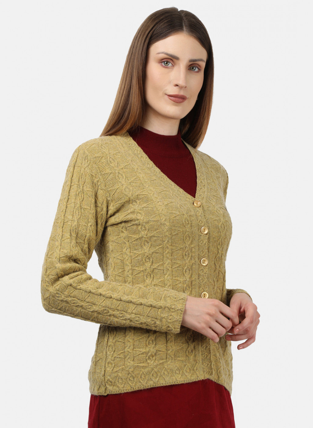 Women Light Yellow Self Design Cardigan