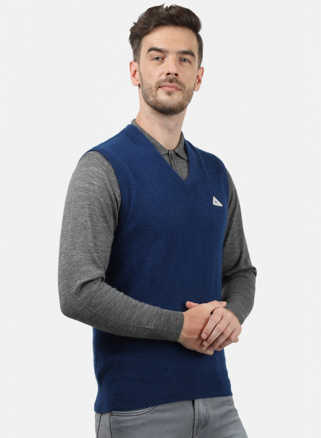 Men Blue Solid Sweater