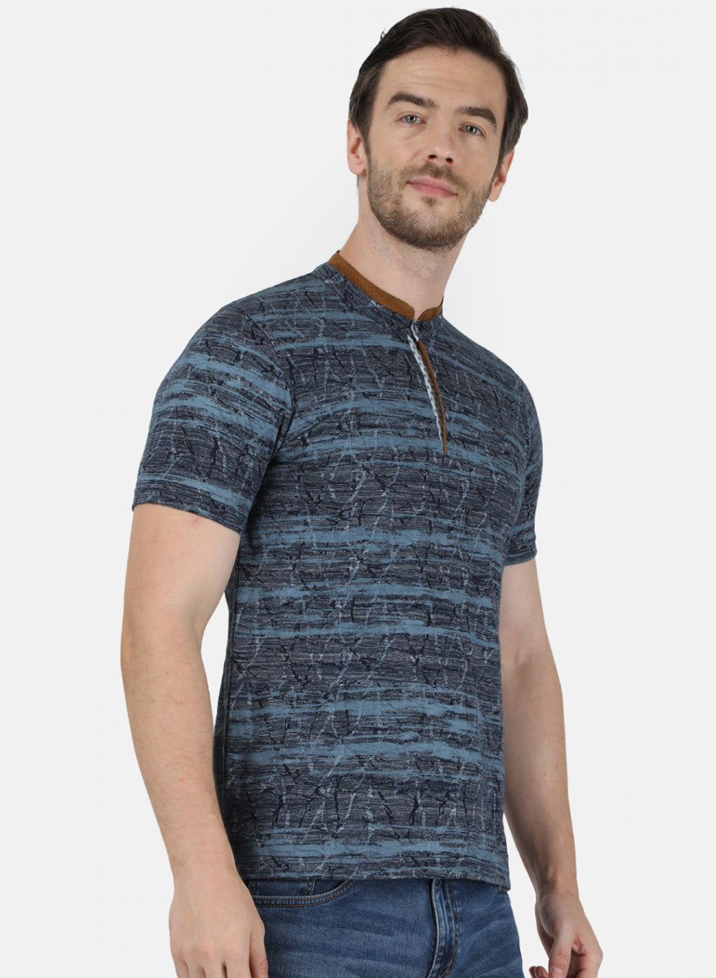 Mens Blue Self T-Shirt