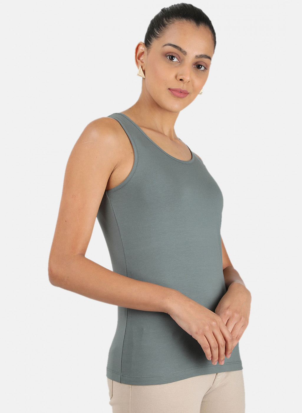 Womens Grey Plain Spaghetti