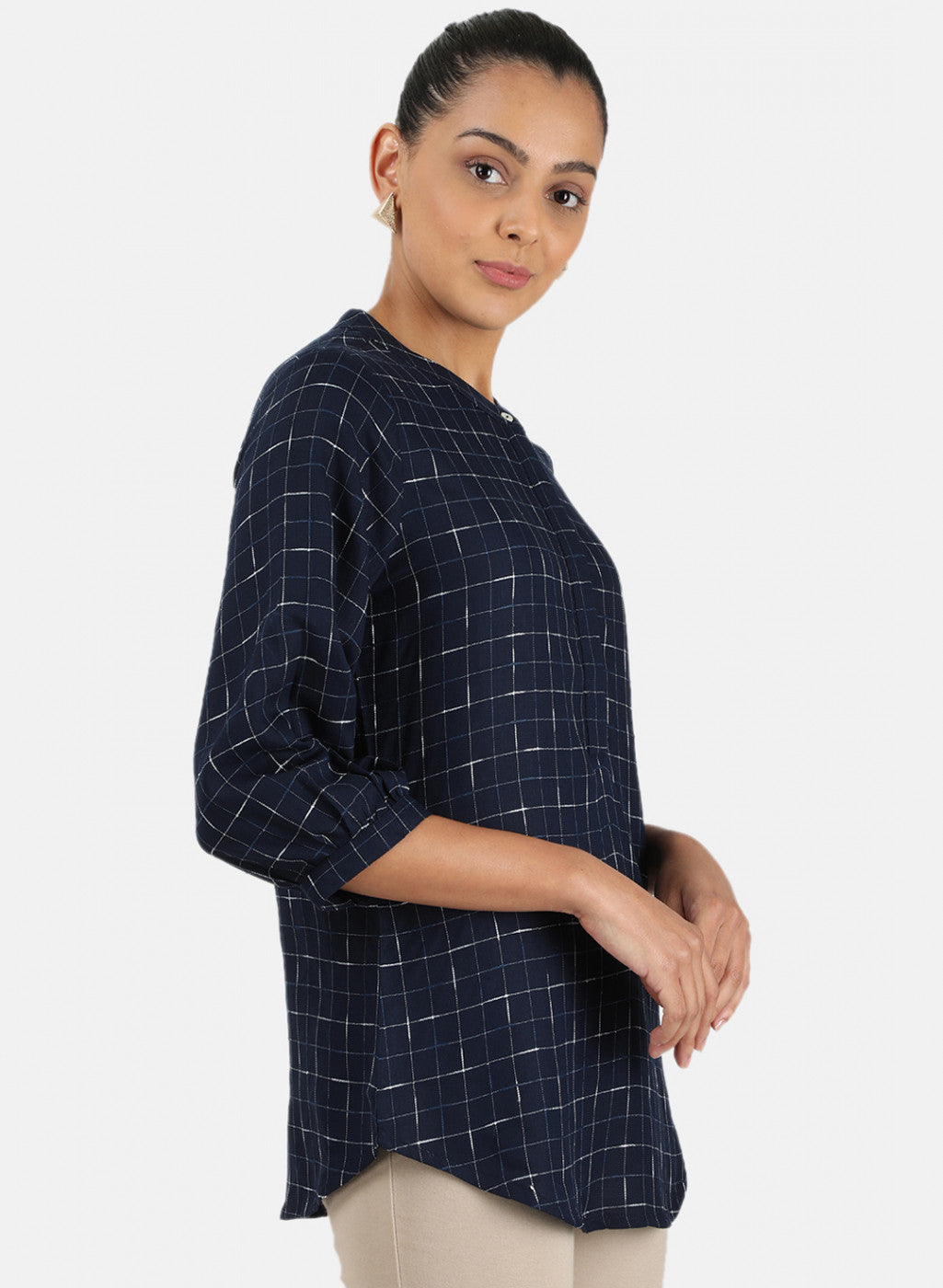 Womens Navy Blue Check Top